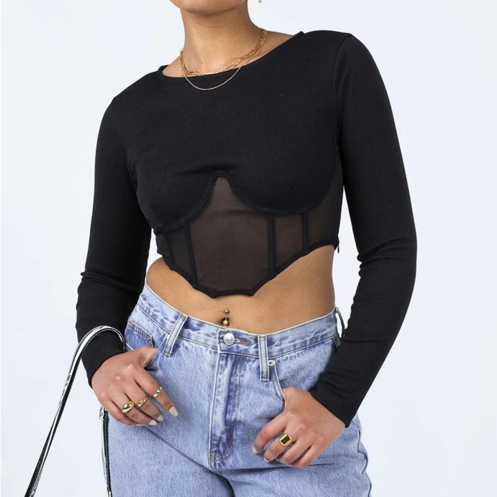 Princess Polly 🖤 NOT YOUR BABY LONG SLEEVE CORSET TOP BLACK